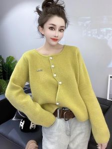 Korean Gentle Irregular Knitting Cardigan Female 2024 Spring and Autumn Soft Glutinous Long Sleeves Outwear round Neck All-Matching Tops