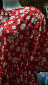 Erika Dress: Stylish Ribbon Neckline & Layered Skirt for Medium to XL