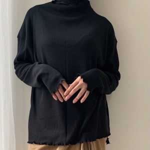 BRNJ Baju Kaos Rib Turtleneck Wanita Lengan Panjang Atasan Model Baru Korean Viral 2024 Kerah Tinggi