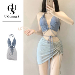 ชุดว่ายน้ำบิกินี่ชุดสวมใส่ชายหาดสำหรับผู้หญิง3ชิ้นสุดเซ็กซี่2024สไตล์ใหม่พร้อมปกปิดแขนกุดเอวสูงแฟชั่นน่ารักยืดได้