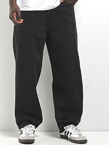 Black Washed Loose Fit Skateboard Jeans Mens Casual Trendy Brand Denim Pants Straight Leg mid Waist Zipper Closure Autumn Wear