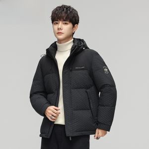 HENGYUANXIANG | Hengyuanxiang Mens Short Down Jacket Detachable Hood Thickened Comfortable Casual Outerwear Fashionable Urban Style Polyester Fiber