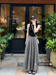 Idle Style K-style Loose Slimming and All-Matching Gingham Pantskirt Womens Summer Retro College Style Casual Cropped Wide-Leg Pants