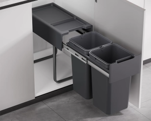 Thùng rác đôi cánh kéo âm tủ GrandX XW.D30 inox 2 ngăn 30L lắp tủ bếp dưới kéo cánh là thùng trượt