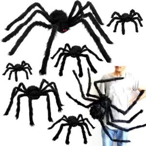 New 30-200cm Halloween Chamber Prank Black Spooky Spider Party Supplies with Fluffy Spider for Yard Home Outdoor Indoor Decor