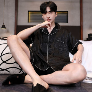 MiiOW | Summer Ice Silk Short Sleeve Thin Fit Youth Large Size Mens Sleepwear Set