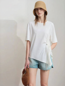 AMII | Minimalist Silk Blend High Elastic Loose Asymmetric Short Sleeve T-Shirt