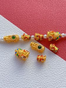 925 Ancient Style Silver Plated Accessories Inlaid Emerald Lucky Beads Burning Blue Xingshi as Right as Rain Spacer Beads DIY Bracelet