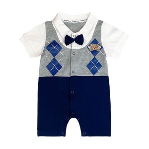Gentleman Baby Romper Short Sleeve Thin Pure Cotton Boys One Month Old Summer Clothes Newborn One Year Old Anniversary Dress Stylish