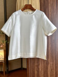 Spring Summer New Arrival Womens Silk Wool T-Shirt Short Sleeve round Neck Straight Cut Pure Color Commute Style Fashion Design