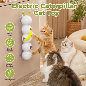 Teekland Interactive Caterpillar Cat Toy Automatic Furry Tail Teaser Toy Electric Cat Toy USB Rechargeable Self Play Cat Feather Toy for Indoor Cats Suction Cup for Stable Play