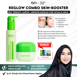 Paket Combo Brightening Basic Pemula isi Facial Wash Reglow dan Cream 2in1 Pagi dan Malam Hari Pencerah Kulit Kusam Sabun Muka Glowing Penghilang Jerawat dan Bekas Jerawat Penghilang Flek Hitam Sabun Wajah Glowing Penghilang Beruntusan