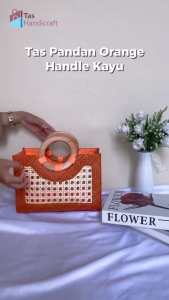 Tas Hampers Pandan Orange Handle Kayu | Tas Souvenir Tasyakuran | Corporate Giftbag