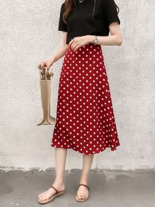 Red Wine Color Polka Dot Chiffon Halter Neck Mini Dress Womens Summer New High Waist Retro Style Slimming A-Line Skirt