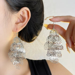 Exaggerated Metal Texture Hollow Leaf Pattern Earrings Luxury Design Fashionable Vintage Ear Jewelry for Women Fresh out