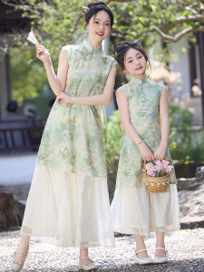 MPW | Girls Cheongsam Dress Set Traditional Chinese Style Childrens Skirt Pants Ruched Skirt Girls Outfit Summer New Arrival