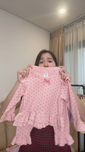 Bộ Thu Đông Bé Gái Dài Tay Chấm Bi Hồng Phối Bèo Nhún 8 ~ 21kg - KimKim Kids