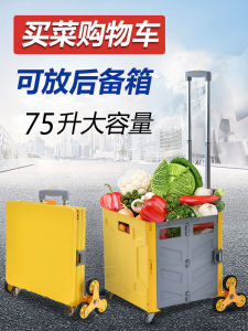 Foldable Small Shopping Cart with Hand Pull Rod for Climbing Stairs Vegetable Basket Home Use Portable Market Stall
