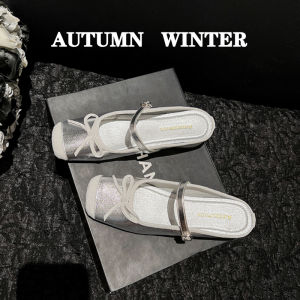 Ainidamiss French Style Flat Heel Sandals for Women Summer 2024 New Arrival High Inner Heel Small Size Silver Color Rubber Sole