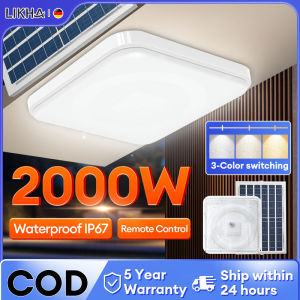 LIKHA Solar Ceiling Light Outdoor Waterproof IP67 3 Color Adjustable Indoor Light Modern Design Home LED Ceiling Light with Remote Control