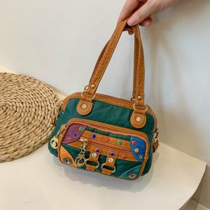 กระเป๋าถือหนังนิ่มสไตล์ย้อนยุคสำหรับผู้หญิง กระเป๋าสะพายข้างแบบลำลองหลายชั้น กระเป๋าสะพายข้างสำหรับคุณแม่ กระเป๋าถือขนาดเล็ก กระเป๋าถือแบบมีซิป