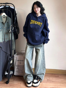 Womens Hoodie Sweatshirt Thickened Fleece Street Dance Style Autumn Winter Outerwear Casual Loose Fit Streetwear