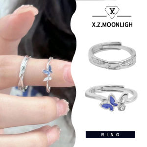 X.z. MOONLIGH Ocean ความฝันผีเสื้อสีฟ้าเรืองแสงแหวนคู่รักโรแมนติกแสงกลางคืนเครื่องประดับที่สมบูรณ์แบบสำหรับคู่รัก