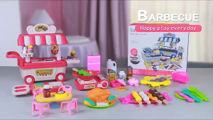 BBQ Toy Barbecue Set Simulation Kitchen Cooking Toy Play House Toys For Kids Simulation BBQ Restaurant Food Cart Set Kitchen Toy Food Real Cooking Set