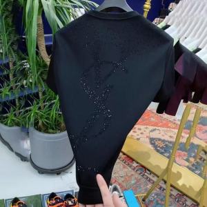 Fashionable Letter Print round Neck Short Sleeve T-Shirt Mens Casual Versatile Top for Spring Summer New Arrival Diamond Embellished