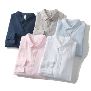 Mens Cotton Linen Breathable Short Sleeve Shirt Business Commuting Summer Pure Color Standard Fit Daily Wear Long Collar