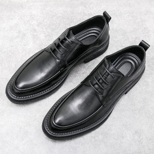 Spring and Autumn Business Suit Leather Shoes Mens British Casual Shoes K-style Trendy Young Breathable Black Hidden Elevator Mens Shoes
