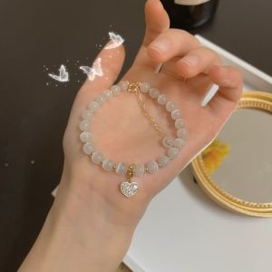 White Cats Eye Heart Bracelet Women Summer Ins Unique Design Luxury High End Best Friend Jewelry Gift Elastic Rope Bracelet