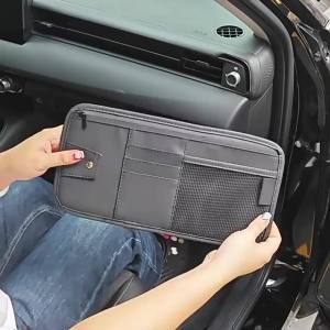 SEAMETAL 9 in 1 Sun Visor Organizer for Car PU Leather Zipper Storage Bag Net Pouch Auto Storage Pocket with Glasses/Card Holder