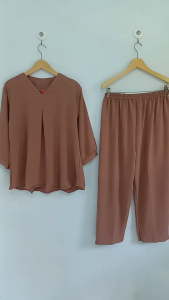 LD 110 120 130 CM XL XXL XXXL Setelan Polos wanita jumbo oneset crinkle airflow tebal lembut oneset blouse Terbaru