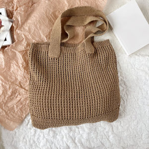 ผู้หญิงใหม่หญิงถักไหล่กระเป๋า Retro Hollow ทอขนาดใหญ่ความจุกระเป๋าถักโครเชต์กระเป๋า