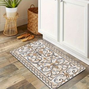 VIKAMA French-Style Patterned Rug: Non-Slip Sound-Absorbing Machine-Washable Kitchen Mat Bedroom Rug Home Decor