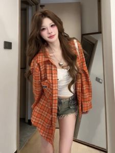 Áo Khoác Sơ Mi Dài Tay Kẻ Caro Phong Cách Mỹ Cổ Điển Cho Nữ Mùa Thu Thường Ngày Đa Năng Rộng Rãi Thiết Kế Chống Nắng