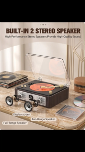 Vintage Style CD & Record Player with Built-in Dual Stereo Speakers | Portable Bluetooth Speaker & LED Display