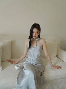 Elegant Chiffon Dress with Belt V-Neck Long Skirt for Women Spring New Style High Waist A-Line Skirt Polyester Fiber OL Style