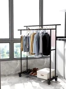 ราวตากผ้า บาร์เดี่ยว ราวแขวนเสื้อผ้าบาร์คู่ ยืด-หด ราวเหล็กมีล้อ ราวแขวนผ้า ชั้นวาง 2 ชั้น รับน้ำหนักได้ 50+kg คุณภาพสูง จัดส่งที่รวดเร็ว