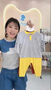 Bộ dài tay cổ trụ phối BENTY chất vải mềm mịn mát đồ bộ trẻ em an toàn cho bé trai bé gái