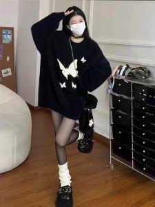 Soft Glutinous Gentle Butterfly Idle Style New Autumn and Winter Sweaters Female Loose Retro Mink-like Wool Sweet and Spicy Knitwear Thick