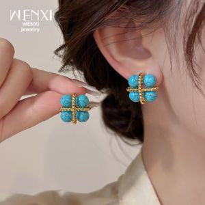 WENXI | Vintage Imitation Turquoise Round Ball Earrings