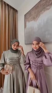 Kaleyaa Long Dress Silk Satin Polos Gamis Kondangan Bridesmaid Seragam