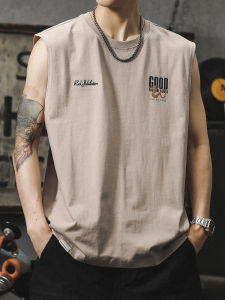 American High Street Heavy Weight Embroider Sports Vest Chinese Style Loose Plus Size Pure Cotton Sleeveless Mens T-Shirt Waistcoat Trendy