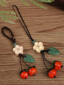 Glaze Persimmon Mobile Phone Charm Retro Phone Case Keychain Cute New Chinese Style Overlapping-Weight Mahogany Pendant Ornament Female