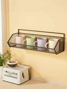 Hanging Cup Storage Rack Tea Cup Holder Wall Mounted No Drilling Required Cup Organizer Carbon Steel Shelf Versatile Storage Solution