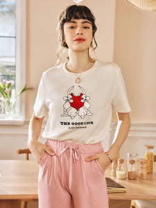 French Embroidery T-Shirt Womens Spring New Heavy Embroidery Shoulder on Shirt OLrain Casual Comfortable Loose Fit Short Sleeve