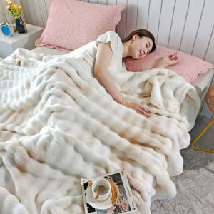 Rabbit Faux Fur Colorful Patterned Blanket