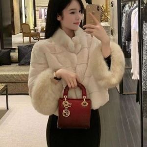 Áo Khoác Da Lông Ngắn Mùa Đông 2025 Cho Nữ Áo Khoác Lông Thỏ Giả Dày Dặn Ấm Áp Áo Khoác Da Lông Một Mảnh Thời Trang